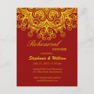 Burgundy och Gult Rehearsal Dinner Card Inbjudningar