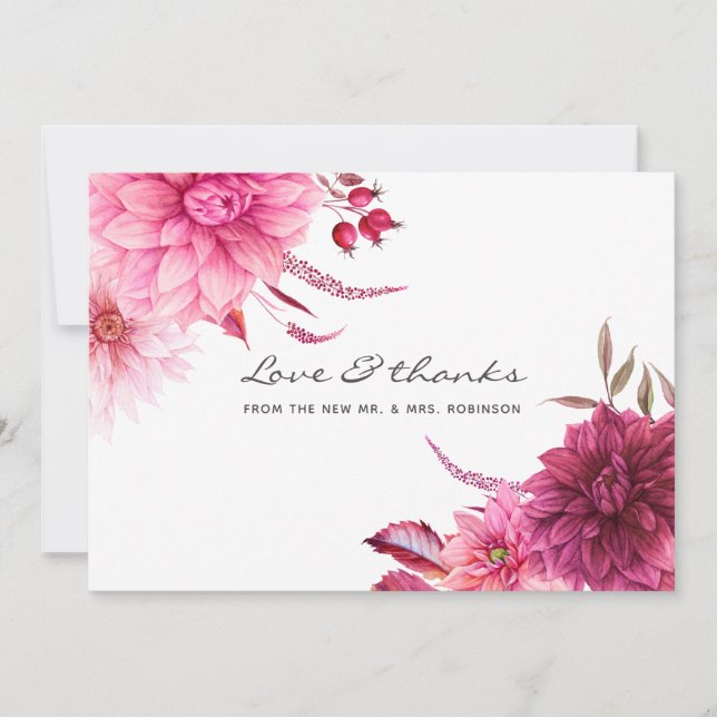 Burgundy och  höstblomma tack kort (Framsida)