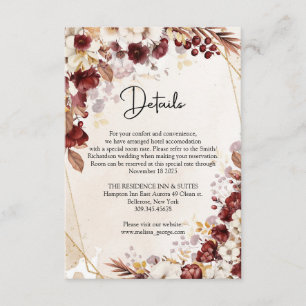 Burgundy och höstblommor och blad i guldbildram tilläggskort