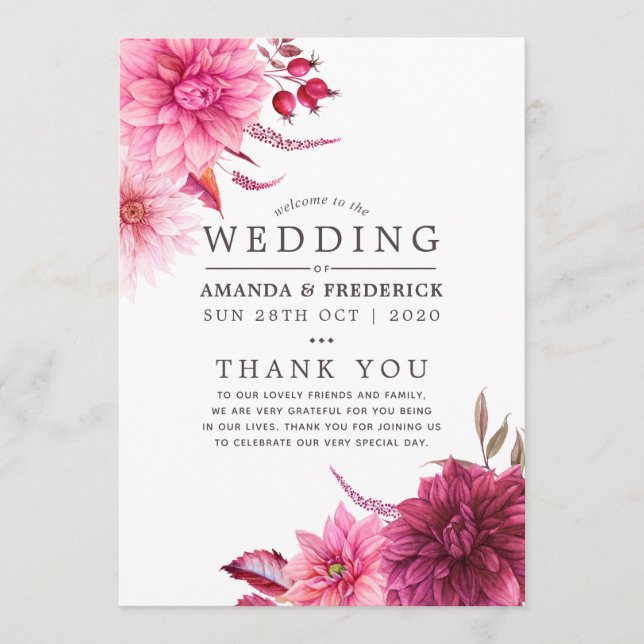 Burgundy och  hösten Bröllop Program (Framsida)