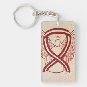 Burgundy och Ivory Awareness Ribbon Angel Keychain