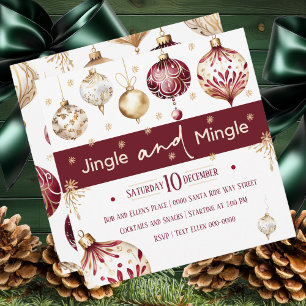 Burgundy och Ivory Jingle och Mingle Party Julkort