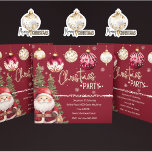 Burgundy och Ivory med tomten och prydnadsföremål<br><div class="desc">Burgundy och Ivory Julfest inbjudan med jultomten och söta julprydnader hängande från kortets överkant. Information om anpassade inbjudan för tid, datum, plats, starttid och adress för party ingår tillsammans med information om OSA. Tomten står med sitt rustiska stilade presenter i två höga gräs träd. Det här kortet innehåller en enda...</div>