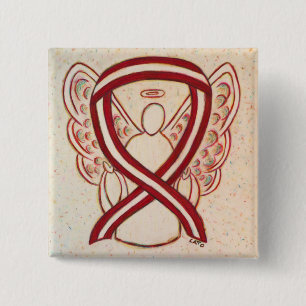 Burgundy och Ivory Ribbon Awareness Angel Pin Knapp
