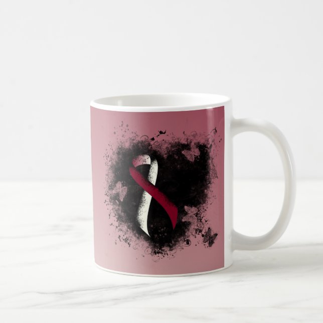 Burgundy och Ivory Ribbon Grunge Heart Kaffemugg (Höger)