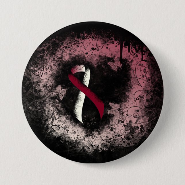 Burgundy och Ivory Ribbon Grunge Heart Knapp (Framsida)