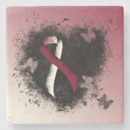 Burgundy och Ivory Ribbon Grunge Heart Stenunderlägg