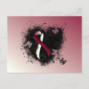 Burgundy och Ivory Ribbon Grunge Heart Vykort
