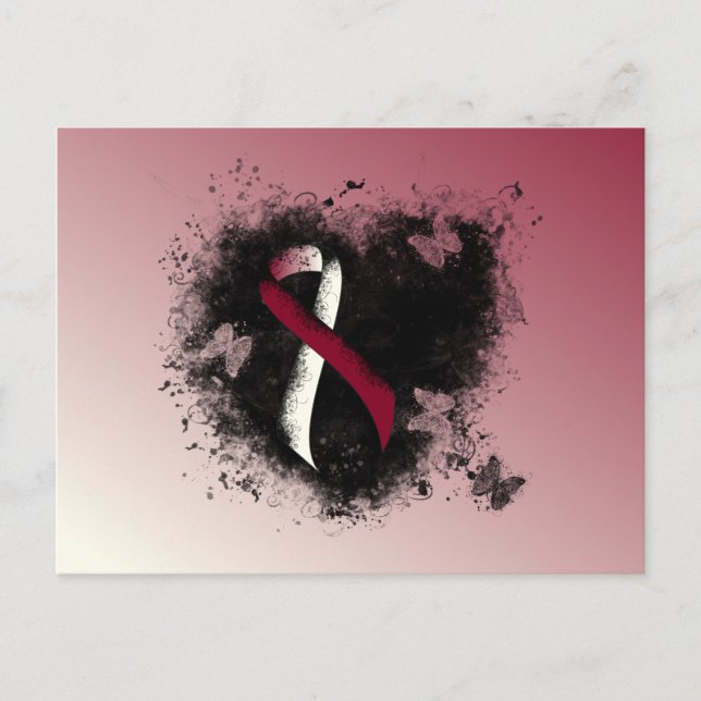 Burgundy och Ivory Ribbon Grunge Heart Vykort (Framsida)