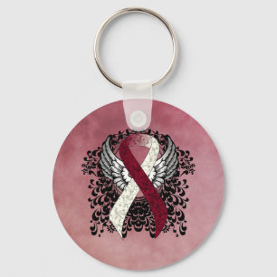 Burgundy och Ivory Ribbon med Vingar Nyckelring