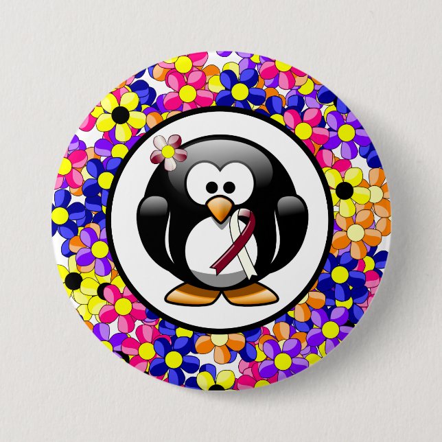 Burgundy och Ivory Ribbon Penguin Knapp (Framsida)