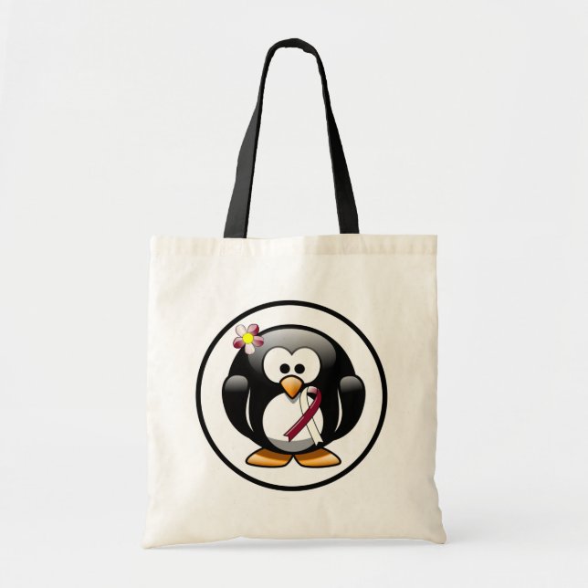 Burgundy och Ivory Ribbon Penguin Tygkasse (Framsidan)