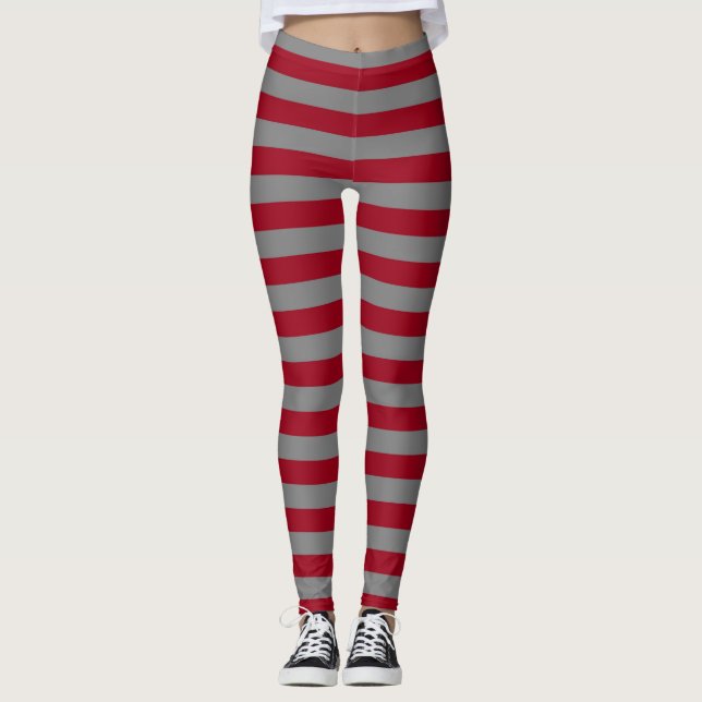 Burgundy och kolgrå färgrandar leggings (Framsida)