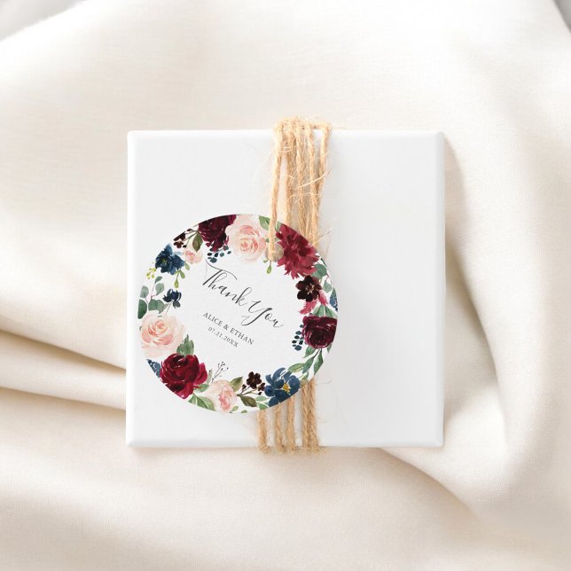Burgundy och marinblå Blommigten Bröllop Tack Gåvor Etiketter (Skapare uppladdad)