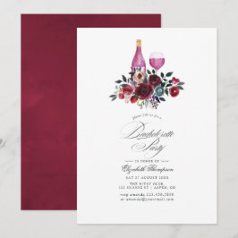 Burgundy och marinblå blomsterbröllopsfest för bru inbjudningar