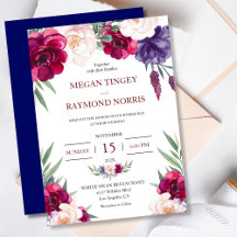 Burgundy och marinblå Peony-Blommigten Bröllop