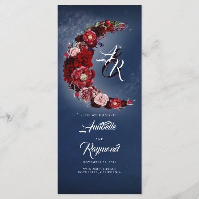 Burgundy- och marinblå Vintage bröllop-program Program (Framsida)