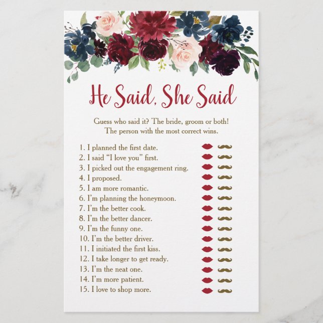 Burgundy och marinens Blommigt sa att hon sa att s (Framsida)