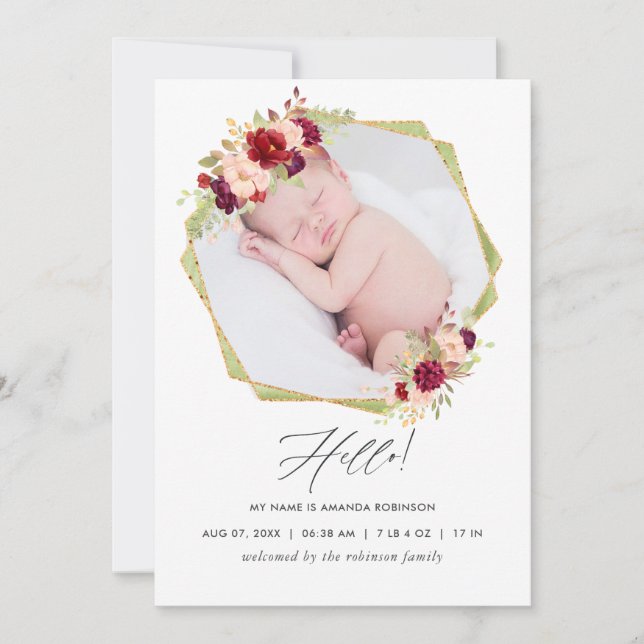 Burgundy och  meddelande om Geometric Birth (Framsida)