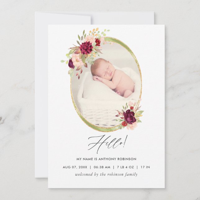 Burgundy och  meddelande om Geometric Birth (Framsida)