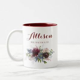 Burgundy och Navy Blommigt Bridesmaid Två-Tonad Mugg