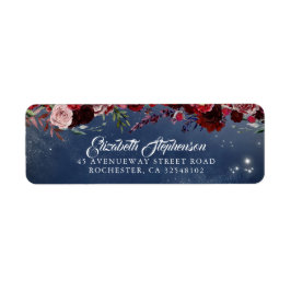 Burgundy och Navy Blue Blommigt Bröllop Returadress Etikett