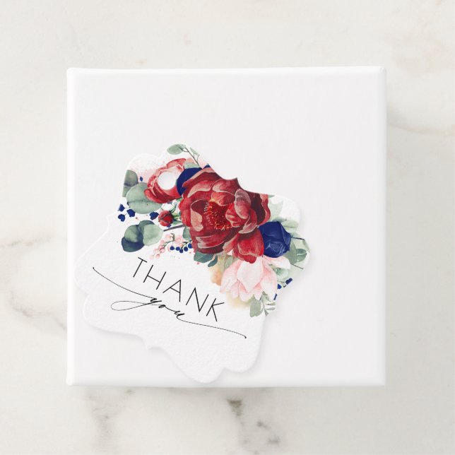 Burgundy och Navy Blue Blommigt Bröllop Tack Gåvor Etiketter (På plats)