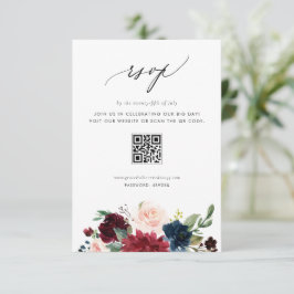 Burgundy och Navy Blue Blommor QR-kod Bröllop OSA Kort
