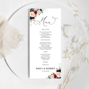 Burgundy och Navy Bröllop Ceremony Menu Meny