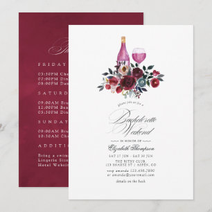 Burgundy och Navy Floral Wine Sällskapsresa för Br Inbjudningar