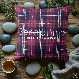 Burgundy och Navy-rutig | Anpassad Mysig Tartan Kudde