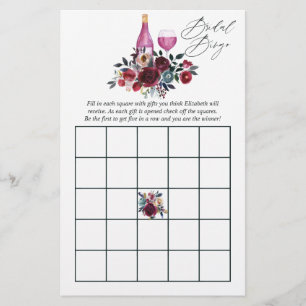 Burgundy och Navy Vintäkt Bröllopsdusch Bingo