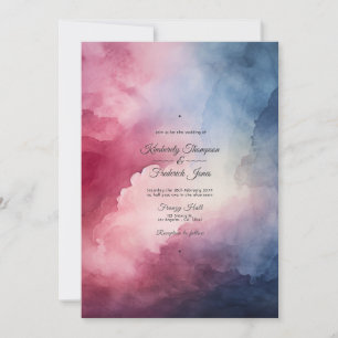 Burgundy och Navy Watercolor Bläck Bröllop Inbjudningar