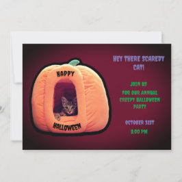 Burgundy och Orange Pumpkin Spooky Kitten Inbjudningar