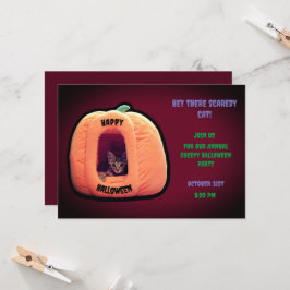 Burgundy och Orange Pumpkin Spooky Kitten Inbjudningar
