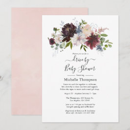 Burgundy och pastellrosa blomsterdrivna shower inbjudningar