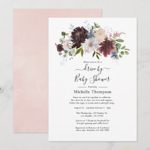 Burgundy och pastellrosa blomsterdrivna shower inbjudningar