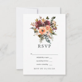 Burgundy och Peach Blommig Geometrisk Bröllop OSA Kort
