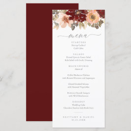 Burgundy och Peach Blommigt Bröllop Menu Meny