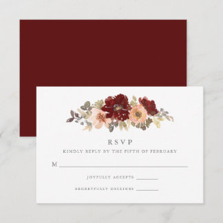 Burgundy och Peach-Blommigten Bröllop OSA Kort