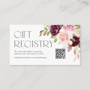 Burgundy och Peach Blommor QR-kod Presentregistrer Tilläggskort