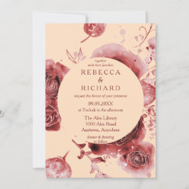 Burgundy och Peach underbart Bröllop Inbjudningar