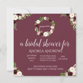 Burgundy och Ro Blommigt Inbjudningskort för möhip
