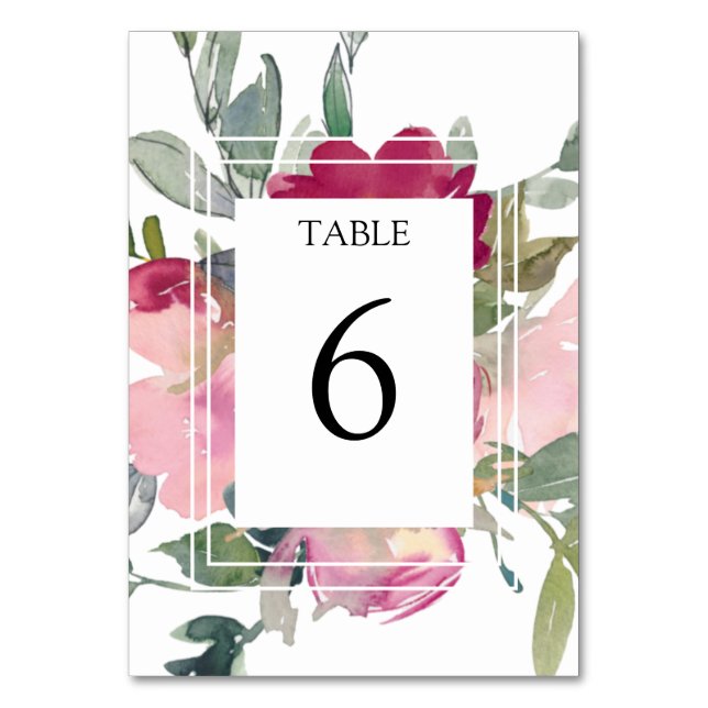 Burgundy och  ro Bröllop Bordsnummer (Framsidan)