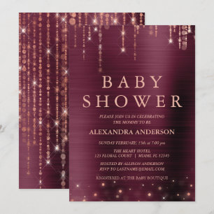 Burgundy och Ro Guld Baby Shower Party Inbjudningar