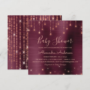Burgundy och Ro Guld Baby Shower Party Inbjudningar