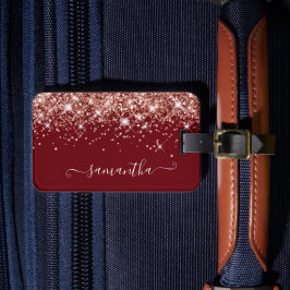Burgundy och Ro Guld Glitter Girly Namnteckning Bagagebricka