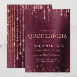 Burgundy och Ro Guld Quinceanera Party Inbjudningar