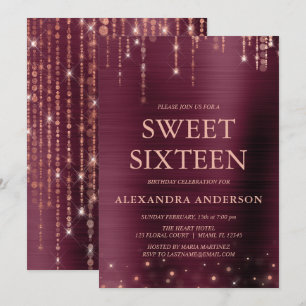 Burgundy och Ro Guld Sweet sixteen födelsedag Inbjudningar
