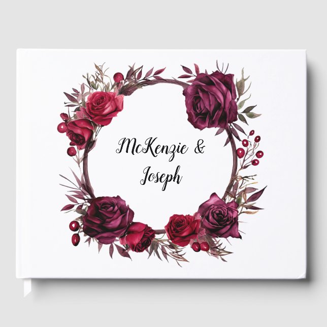 Burgundy och Röd ros Gren Wandean Bröllop Gästböcker (Framsida)